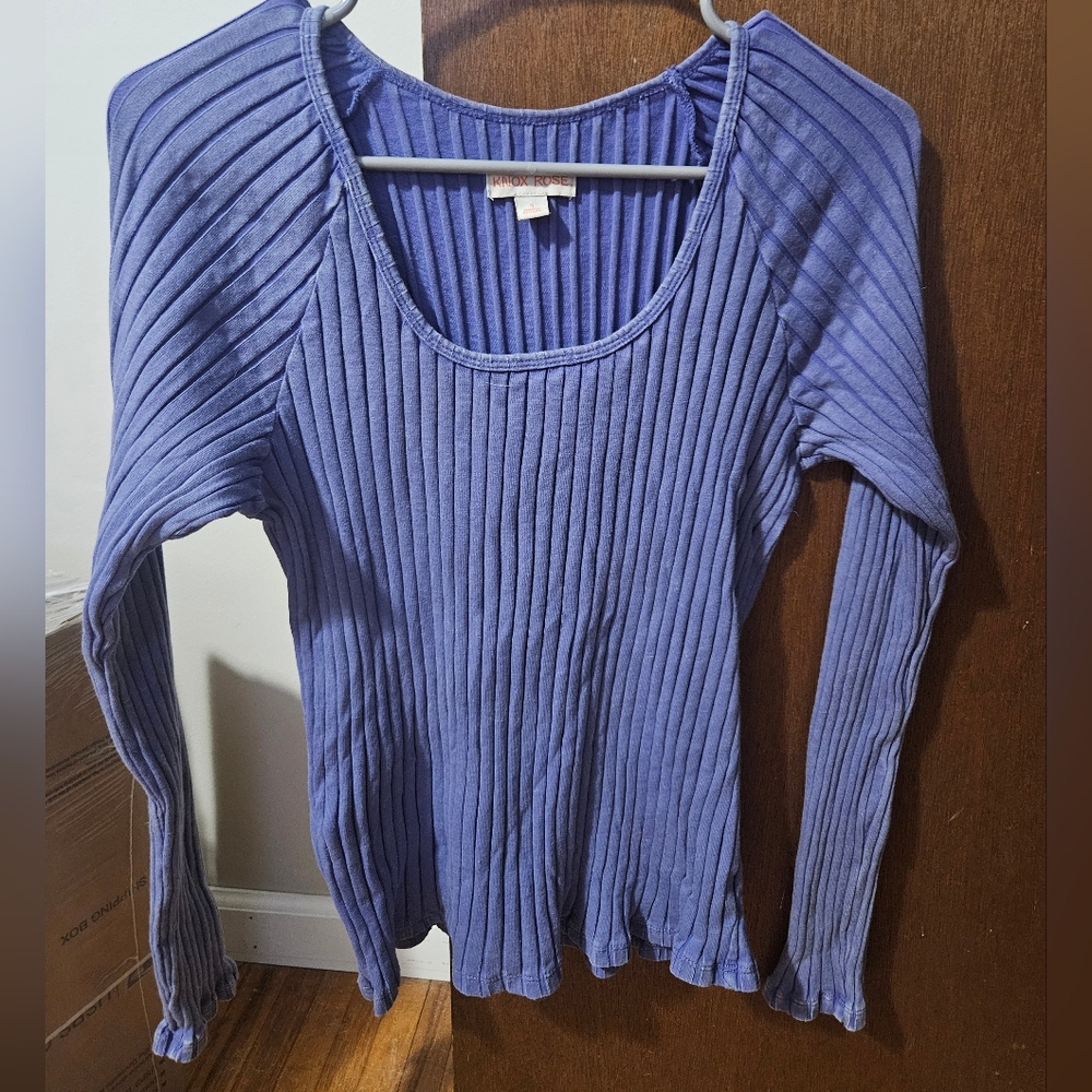 Knox Rose Women's Ribbed Periwinkle Long Sleeve Top Size Small
